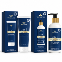 TripleCare Skincare and Haircare Set: 3 in 1 Face Wash+ 100 ml and 3 in 1 Hard Water Detox Shampoo 200 ml with their boxes